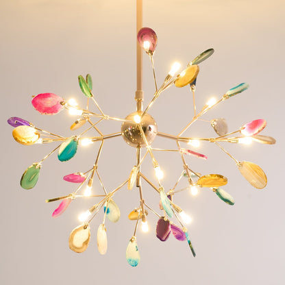 Agaat Kristal Kroonluchter met Natuursteen – Exclusieve Hanglamp voor Eetkamer, Woonkamer en Kantoor
