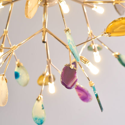 Agaat Kristal Kroonluchter met Natuursteen – Exclusieve Hanglamp voor Eetkamer, Woonkamer en Kantoor