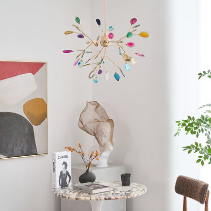 Agaat Kristal Kroonluchter met Natuursteen – Exclusieve Hanglamp voor Eetkamer, Woonkamer en Kantoor