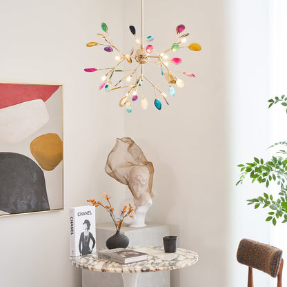 Agaat Kristal Kroonluchter met Natuursteen – Exclusieve Hanglamp voor Eetkamer, Woonkamer en Kantoor