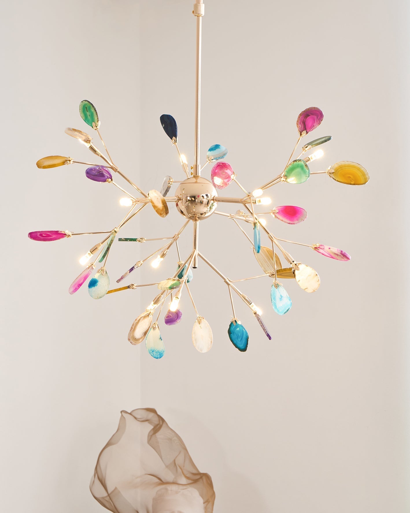 Agaat Kristal Kroonluchter met Natuursteen – Exclusieve Hanglamp voor Eetkamer, Woonkamer en Kantoor
