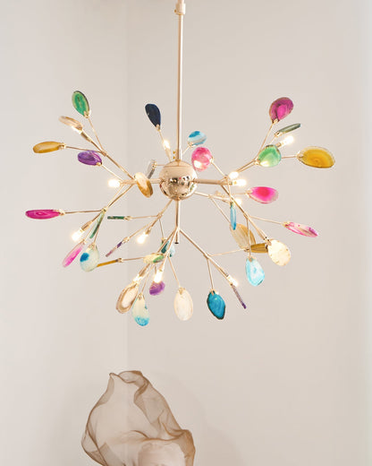 Agaat Kristal Kroonluchter met Natuursteen – Exclusieve Hanglamp voor Eetkamer, Woonkamer en Kantoor