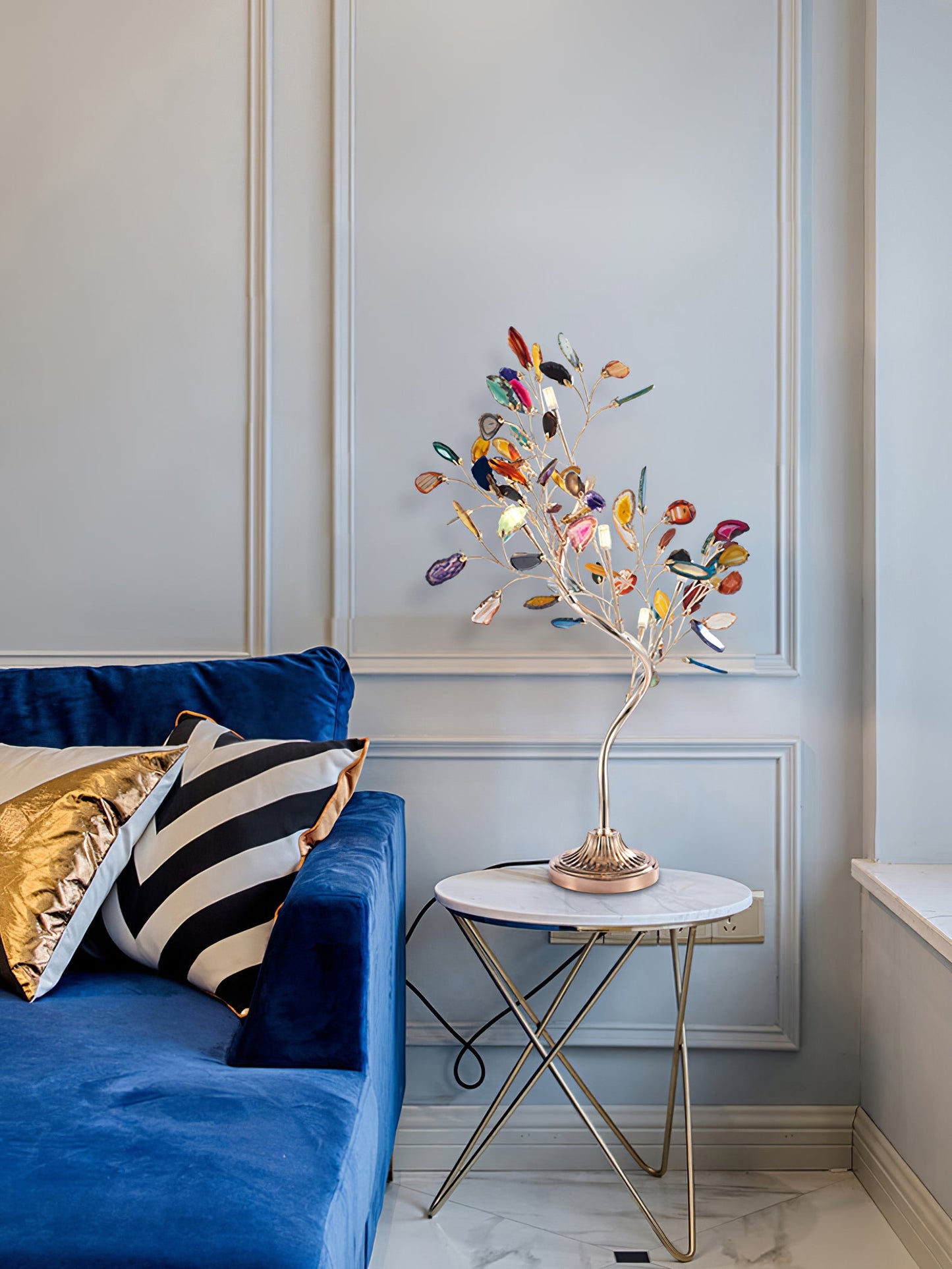Agaat Kroonluchter – Natuursteen Hanglamp met Rozégouden Frame voor Hoge Ruimtes – Ø 65 cm & Ø 85 cm