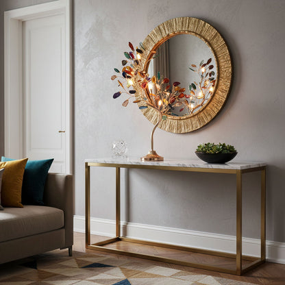 Agaat Kroonluchter – Natuursteen Hanglamp met Rozégouden Frame voor Hoge Ruimtes – Ø 65 cm & Ø 85 cm