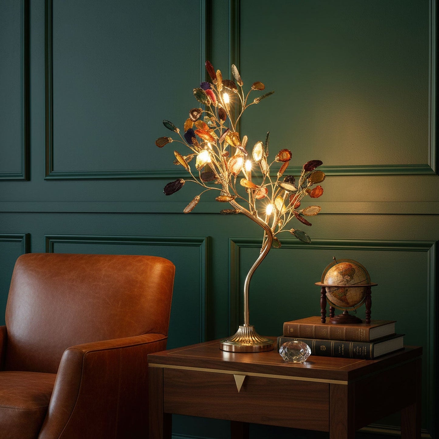 Agaat Kroonluchter – Natuursteen Hanglamp met Rozégouden Frame voor Hoge Ruimtes – Ø 65 cm & Ø 85 cm