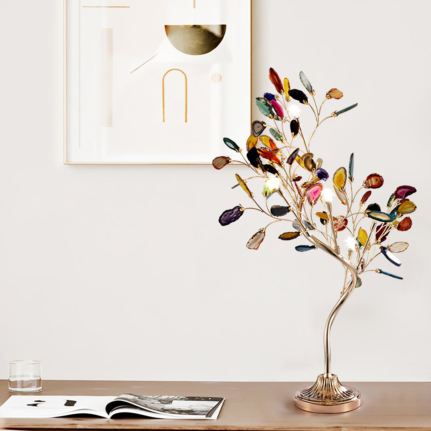 Agaat Kroonluchter – Natuursteen Hanglamp met Rozégouden Frame voor Hoge Ruimtes – Ø 65 cm & Ø 85 cm