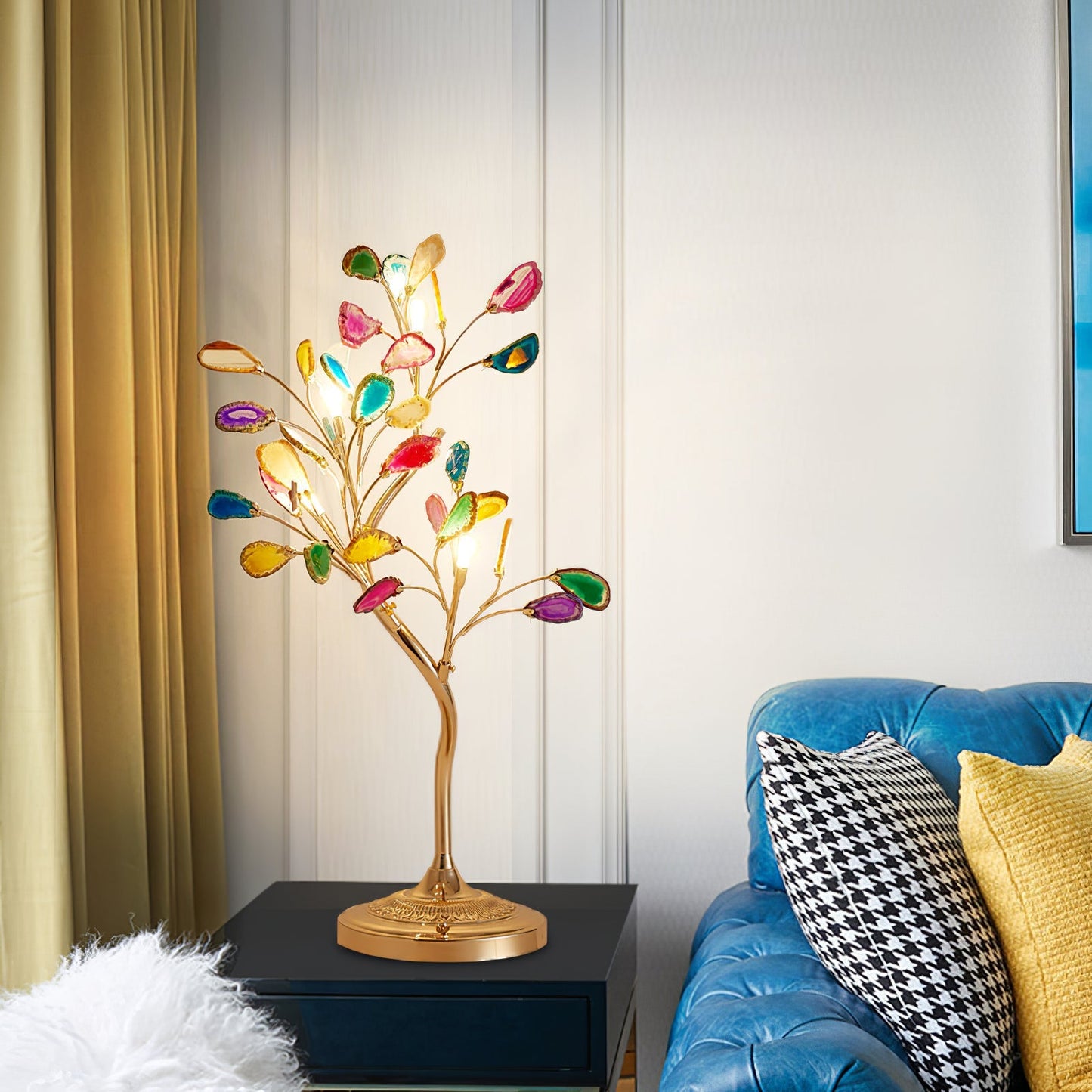 Agaat Kroonluchter – Natuursteen Hanglamp met Rozégouden Frame voor Hoge Ruimtes – Ø 65 cm & Ø 85 cm