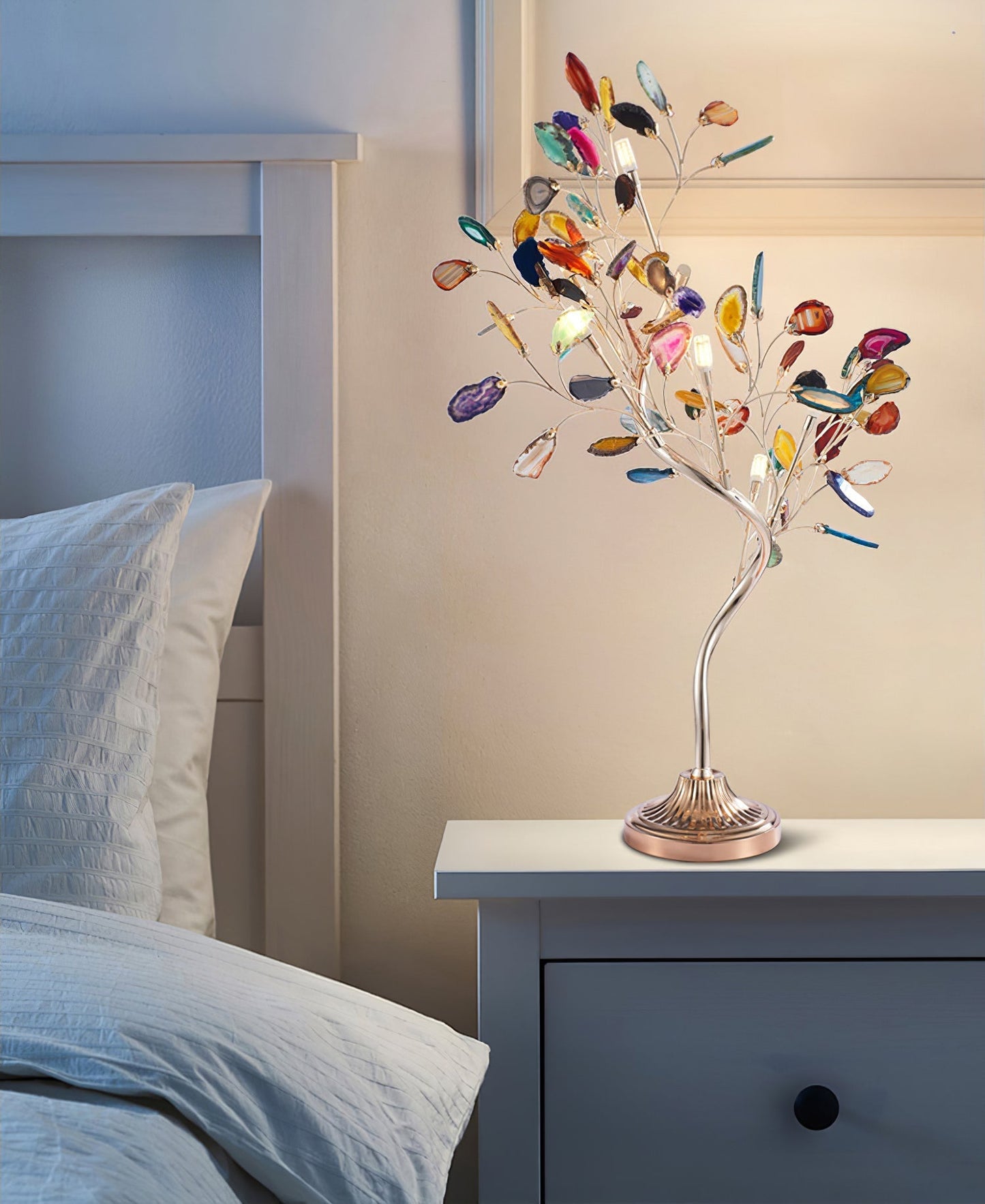 Agaat Kroonluchter – Natuursteen Hanglamp met Rozégouden Frame voor Hoge Ruimtes – Ø 65 cm & Ø 85 cm
