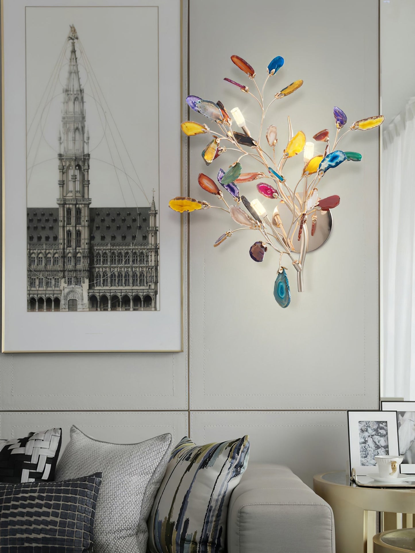 Agaat Wandlamp Natuursteen Goud Messing Wandverlichting Modern Design voor Woonkamer Slaapkamer