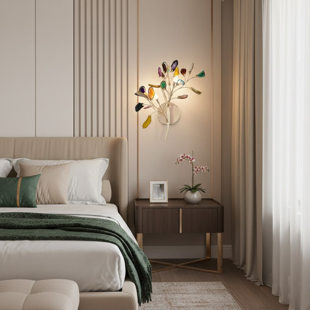Agaat Wandlamp Natuursteen Goud Messing Wandverlichting Modern Design voor Woonkamer Slaapkamer