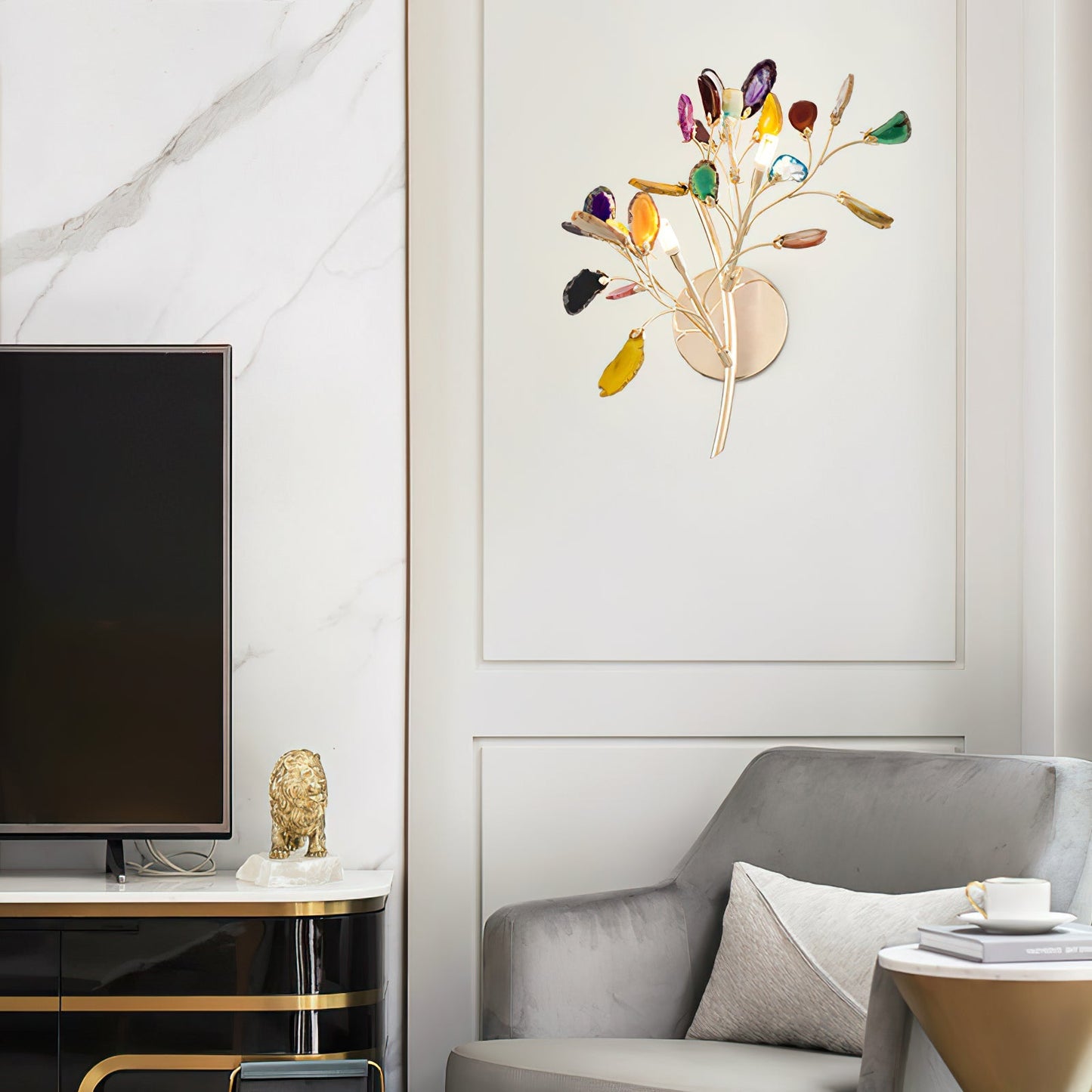 Agaat Wandlamp Natuursteen Goud Messing Wandverlichting Modern Design voor Woonkamer Slaapkamer