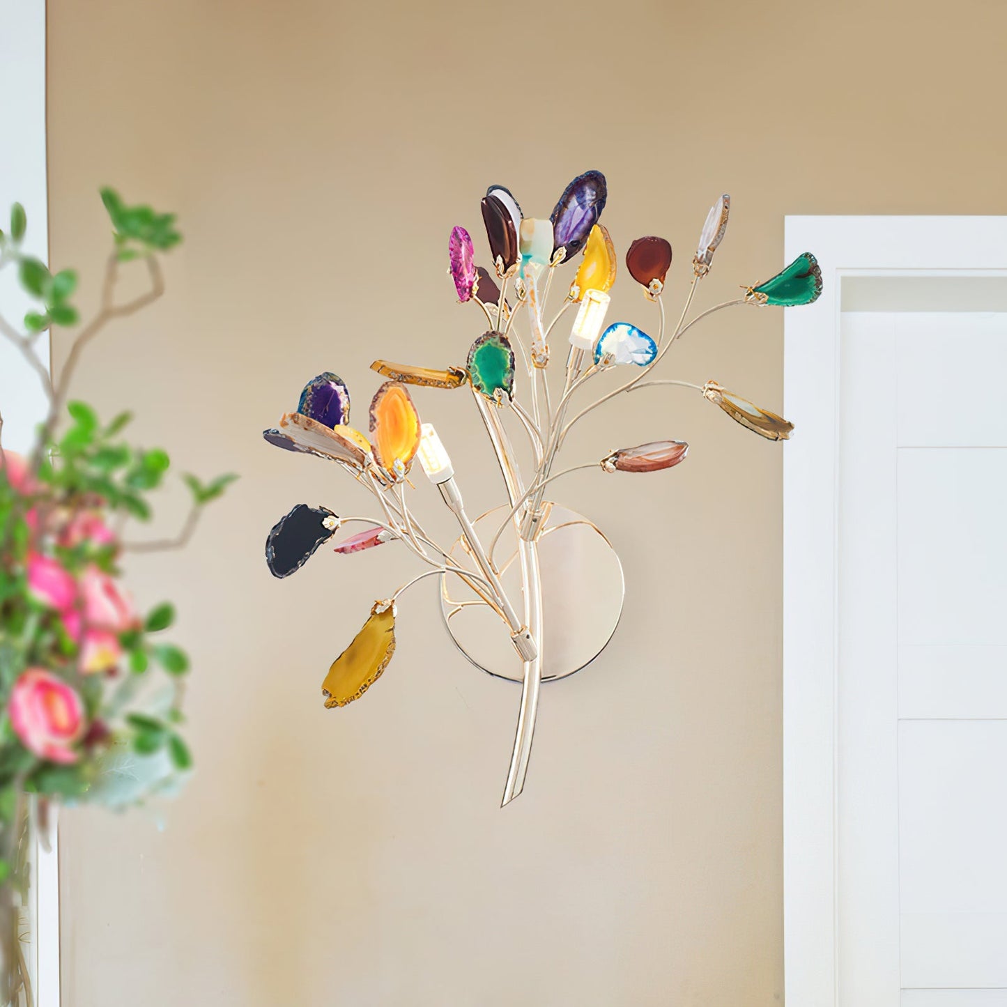 Agaat Wandlamp Natuursteen Goud Messing Wandverlichting Modern Design voor Woonkamer Slaapkamer