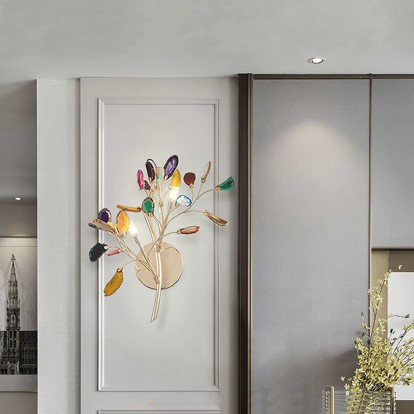 Agaat Wandlamp Natuursteen Goud Messing Wandverlichting Modern Design voor Woonkamer Slaapkamer