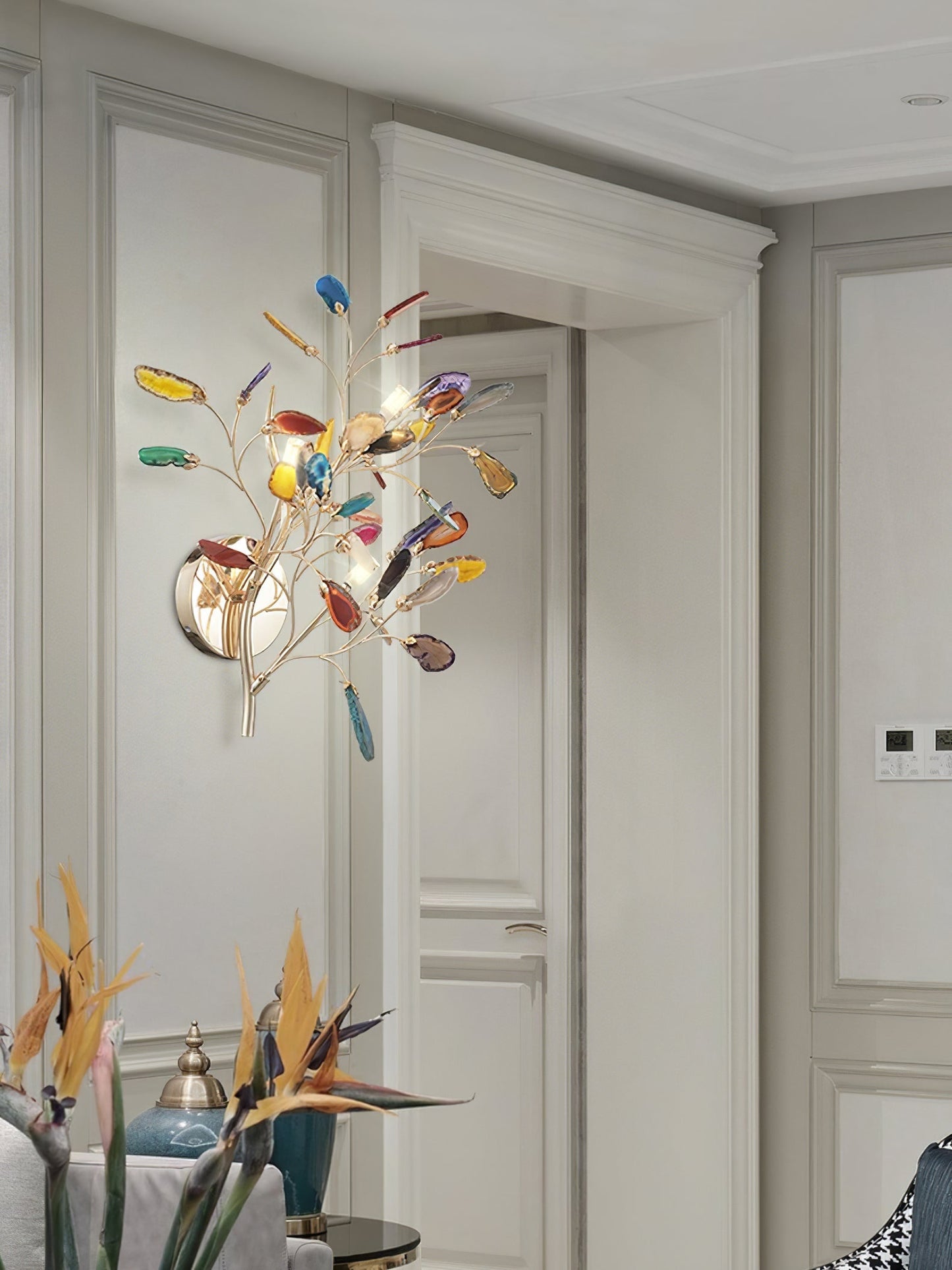 Agaat Wandlamp Natuursteen Goud Messing Wandverlichting Modern Design voor Woonkamer Slaapkamer