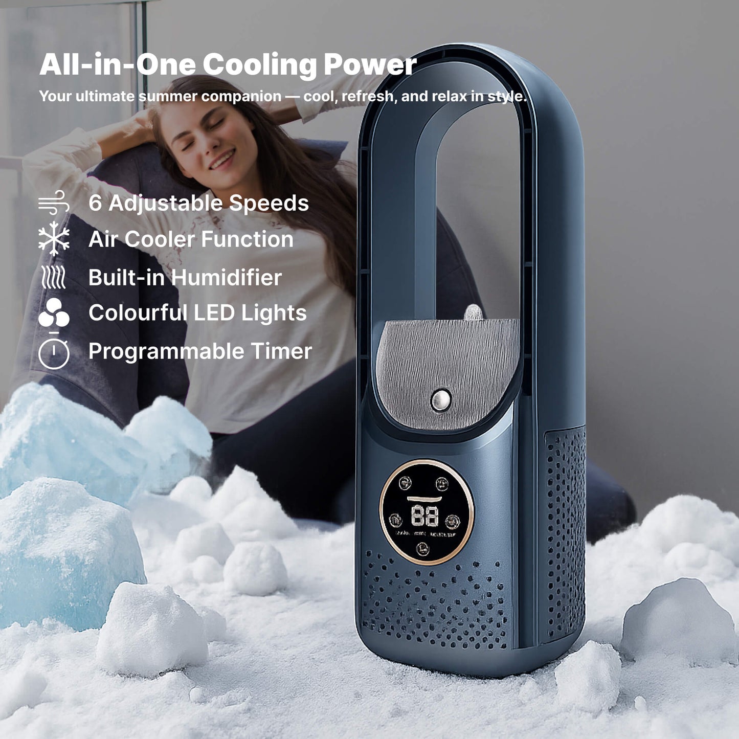 Draadloze Compacte Luchtkoeler met Stille Ventilator – Handig USB-Apparaat voor Thuis en Kantoor – 100ml Watertank