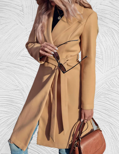 Lange Trenchcoat Formeel met Riem en Kap