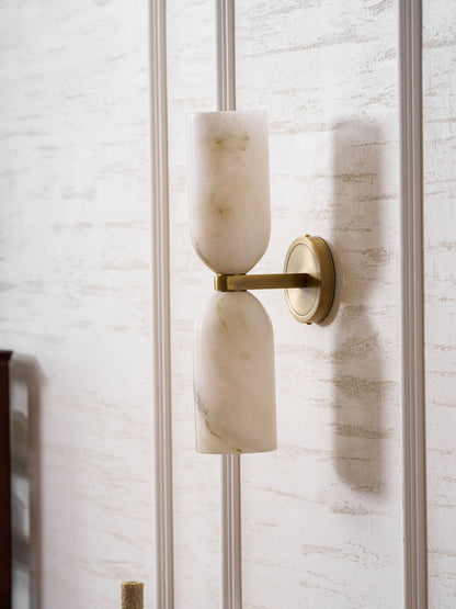 Alabasten Wandlamp met Messing — Dubbele Lichtschijven en Centrale Metalen Ster