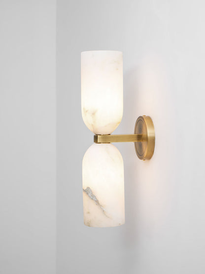 Alabasten Wandlamp met Messing — Dubbele Lichtschijven en Centrale Metalen Ster