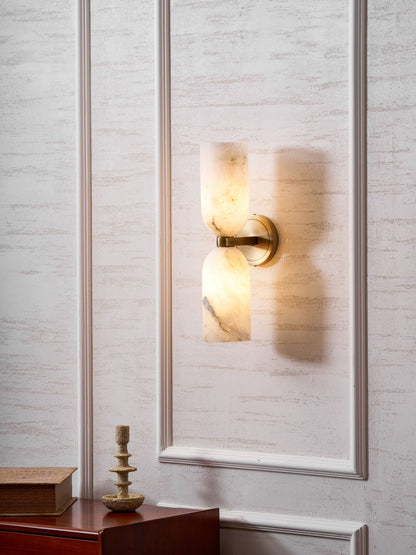 Alabasten Wandlamp met Messing — Dubbele Lichtschijven en Centrale Metalen Ster