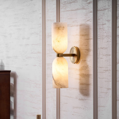 Alabasten Wandlamp met Messing — Dubbele Lichtschijven en Centrale Metalen Ster