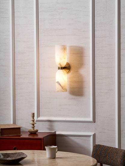 Alabasten Wandlamp met Messing — Dubbele Lichtschijven en Centrale Metalen Ster