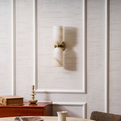 Alabasten Wandlamp met Messing — Dubbele Lichtschijven en Centrale Metalen Ster