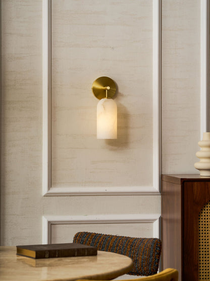 Albast Wandlamp Cilindervorm Minimalistisch Gouden Armatuur Warme Gloed Verlichting