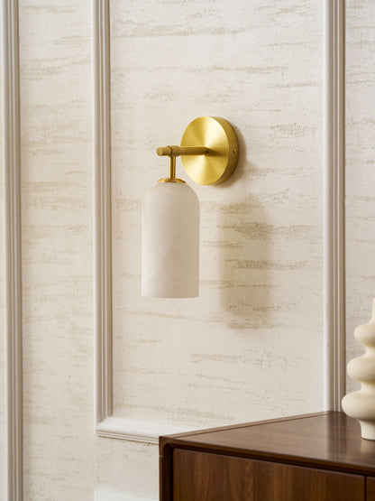Albast Wandlamp Cilindervorm Minimalistisch Gouden Armatuur Warme Gloed Verlichting