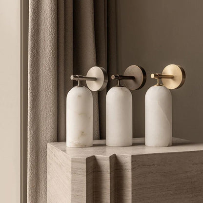 Albast Wandlamp Cilindervorm Minimalistisch Gouden Armatuur Warme Gloed Verlichting