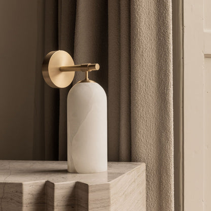 Albast Wandlamp Cilindervorm Minimalistisch Gouden Armatuur Warme Gloed Verlichting