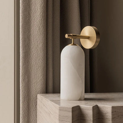 Albast Wandlamp Cilindervorm Minimalistisch Gouden Armatuur Warme Gloed Verlichting