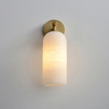 Albast Wandlamp Cilindervorm Minimalistisch Gouden Armatuur Warme Gloed Verlichting