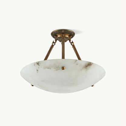 Alabaster Kom Plafondlamp – Antique Brass Montuur – 4, 5 of 6 Lichtpunten – Natuursteen Halfronde Kroonluchter voor Eetkamer Woonkamer Entree