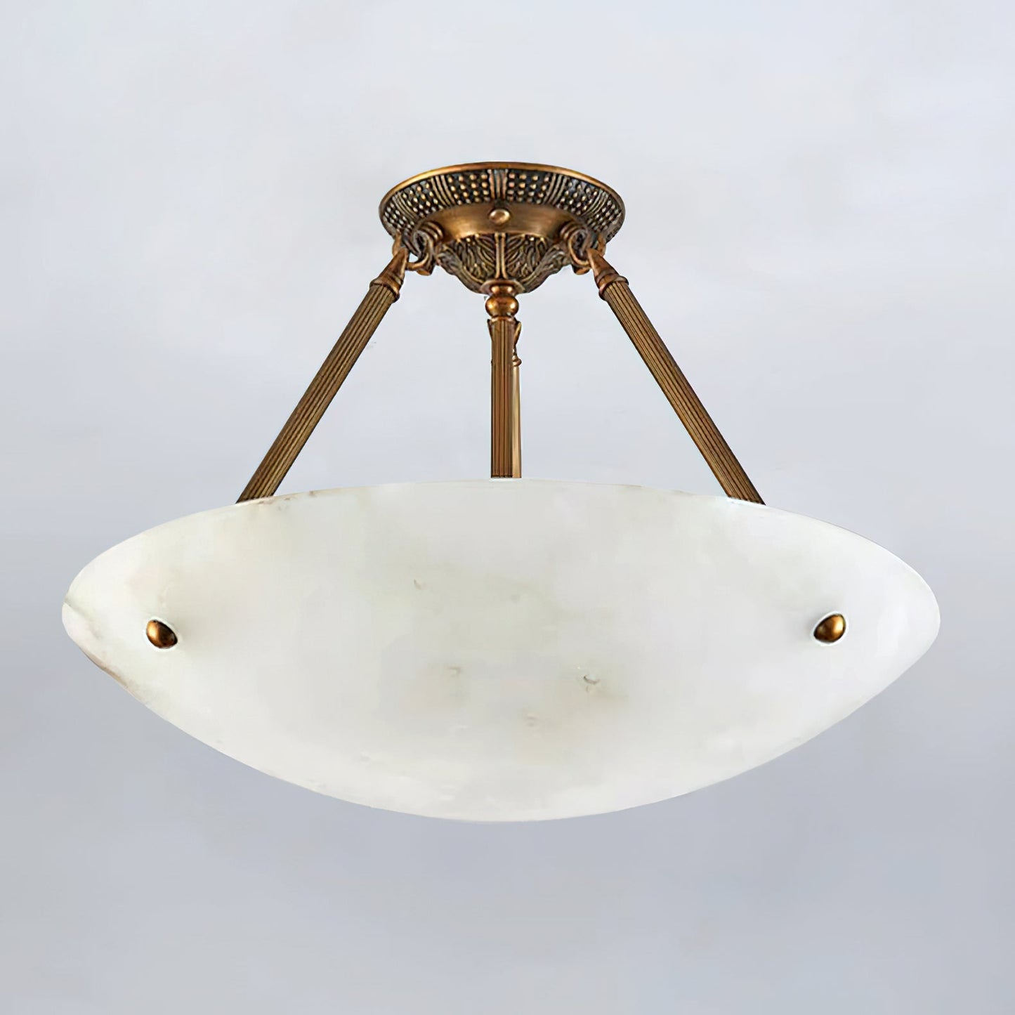 Alabaster Kom Plafondlamp – Antique Brass Montuur – 4, 5 of 6 Lichtpunten – Natuursteen Halfronde Kroonluchter voor Eetkamer Woonkamer Entree