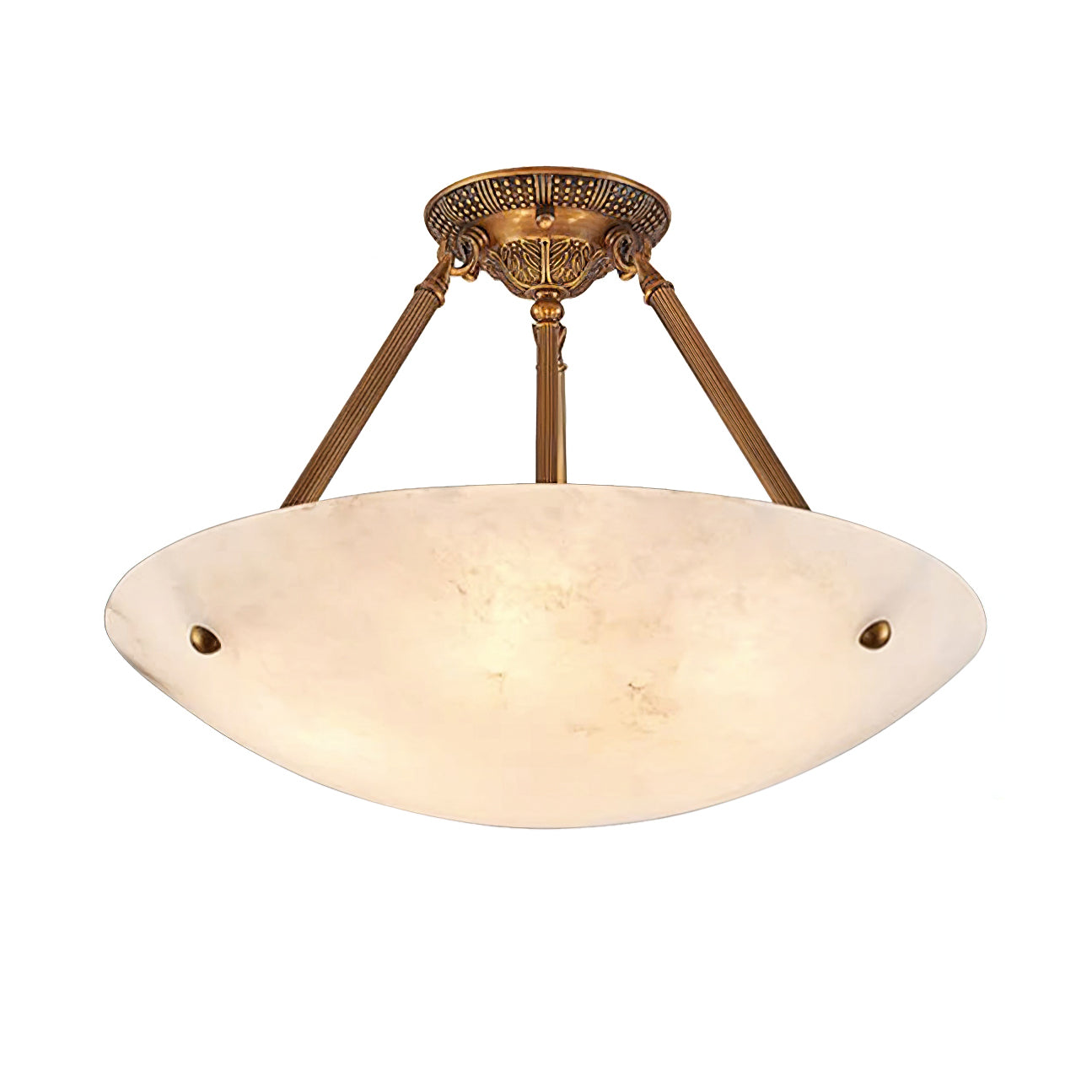 Alabaster Kom Plafondlamp – Antique Brass Montuur – 4, 5 of 6 Lichtpunten – Natuursteen Halfronde Kroonluchter voor Eetkamer Woonkamer Entree