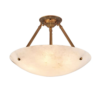 Alabaster Kom Plafondlamp – Antique Brass Montuur – 4, 5 of 6 Lichtpunten – Natuursteen Halfronde Kroonluchter voor Eetkamer Woonkamer Entree