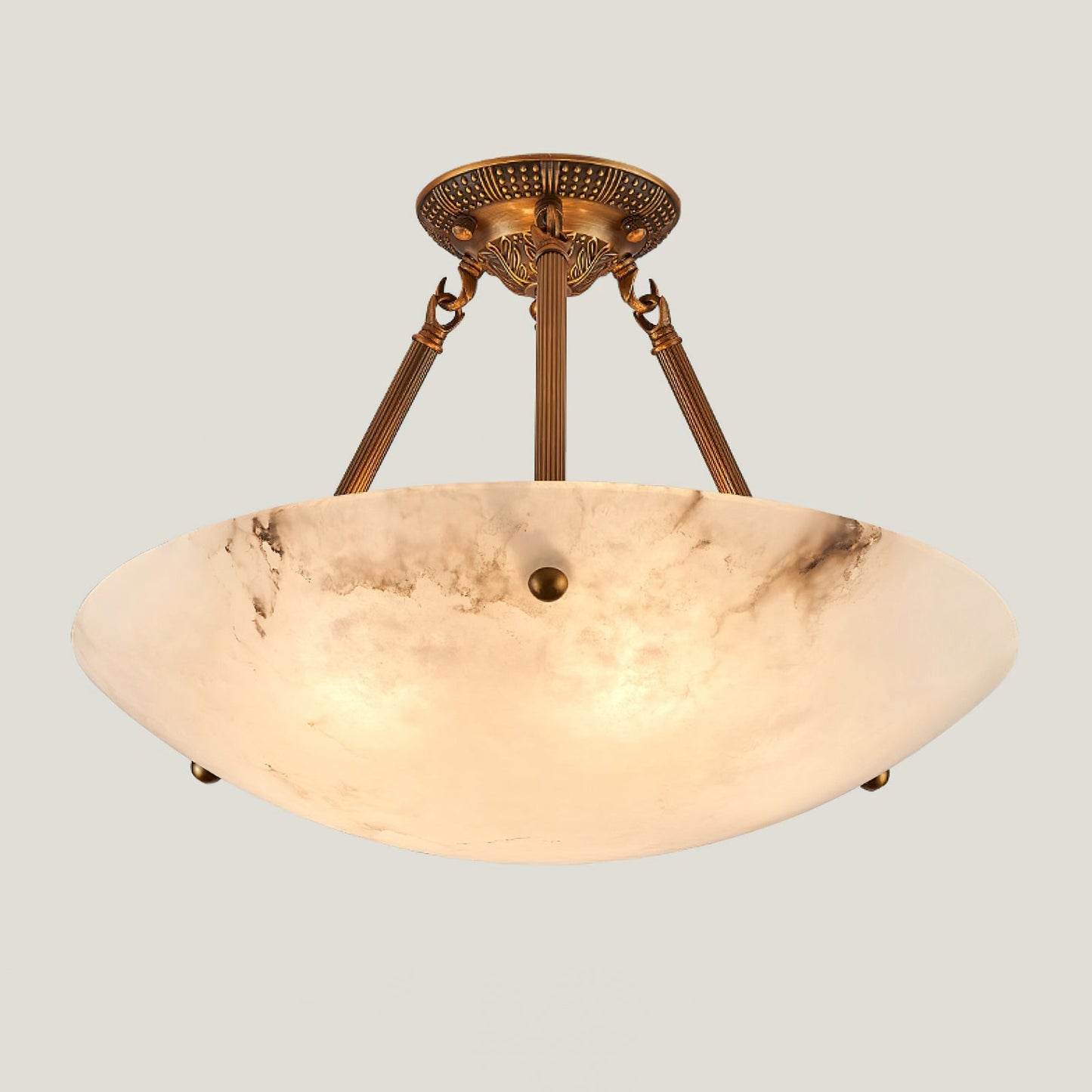 Alabaster Kom Plafondlamp – Antique Brass Montuur – 4, 5 of 6 Lichtpunten – Natuursteen Halfronde Kroonluchter voor Eetkamer Woonkamer Entree