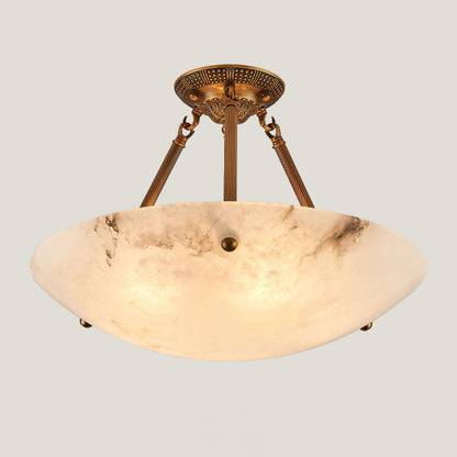 Alabaster Kom Plafondlamp – Antique Brass Montuur – 4, 5 of 6 Lichtpunten – Natuursteen Halfronde Kroonluchter voor Eetkamer Woonkamer Entree