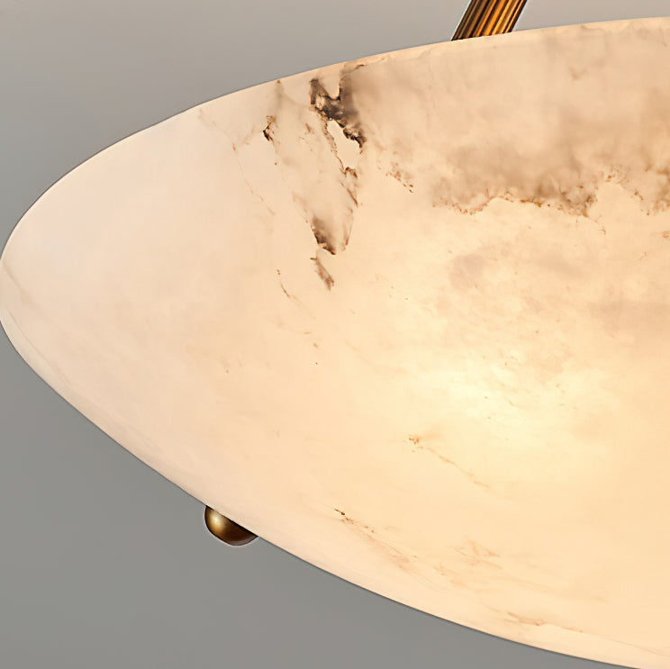Alabaster Kom Plafondlamp – Antique Brass Montuur – 4, 5 of 6 Lichtpunten – Natuursteen Halfronde Kroonluchter voor Eetkamer Woonkamer Entree
