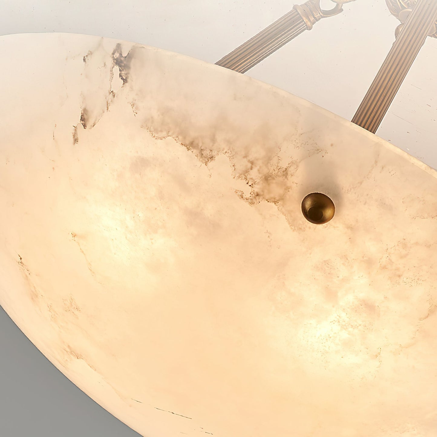 Alabaster Kom Plafondlamp – Antique Brass Montuur – 4, 5 of 6 Lichtpunten – Natuursteen Halfronde Kroonluchter voor Eetkamer Woonkamer Entree