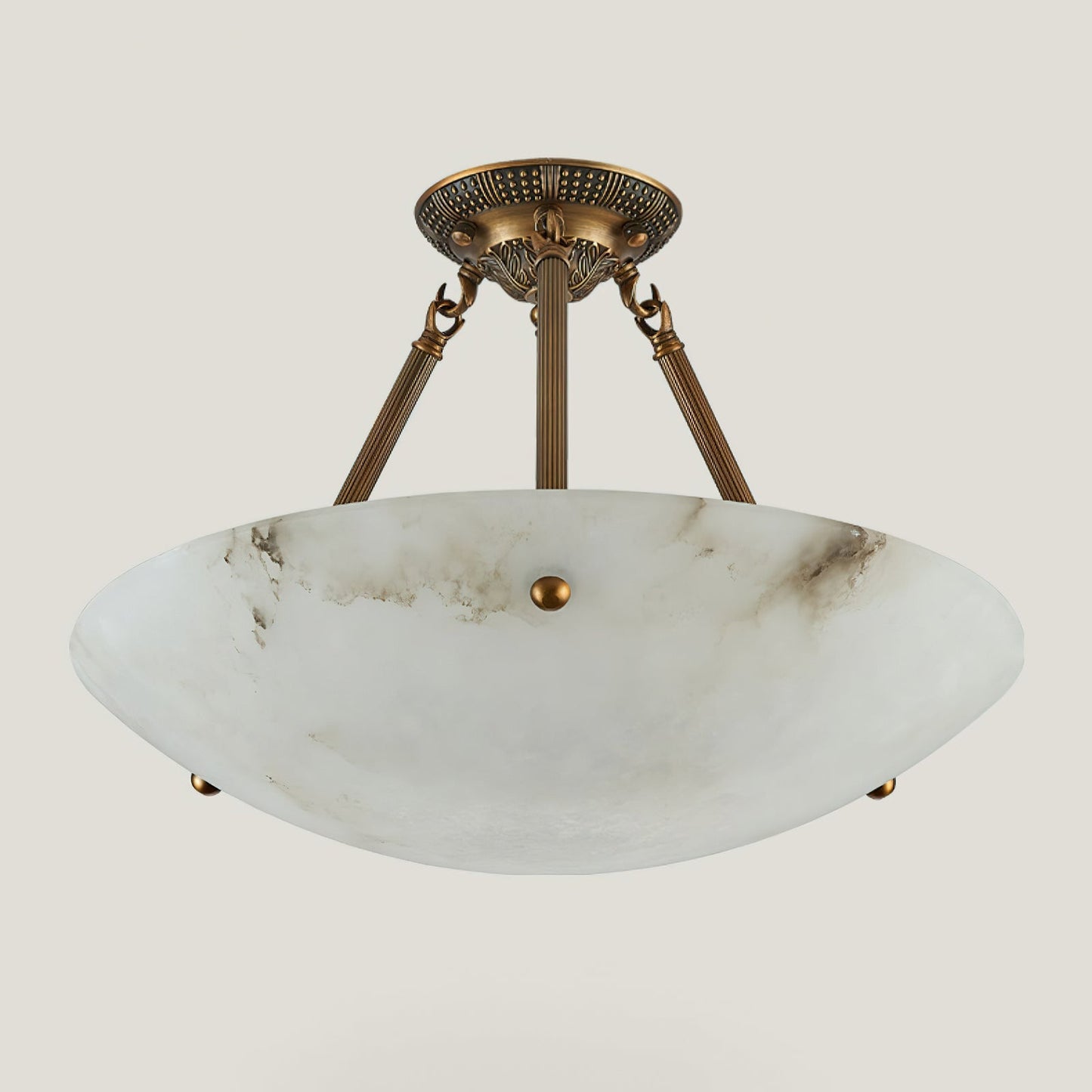 Alabaster Kom Plafondlamp – Antique Brass Montuur – 4, 5 of 6 Lichtpunten – Natuursteen Halfronde Kroonluchter voor Eetkamer Woonkamer Entree