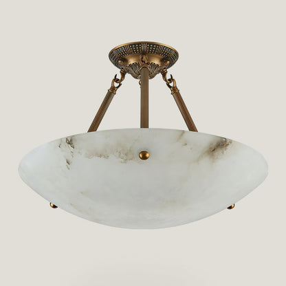 Alabaster Kom Plafondlamp – Antique Brass Montuur – 4, 5 of 6 Lichtpunten – Natuursteen Halfronde Kroonluchter voor Eetkamer Woonkamer Entree
