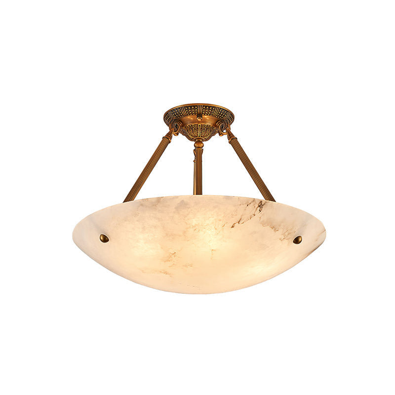 Alabaster Kom Plafondlamp – Antique Brass Montuur – 4, 5 of 6 Lichtpunten – Natuursteen Halfronde Kroonluchter voor Eetkamer Woonkamer Entree