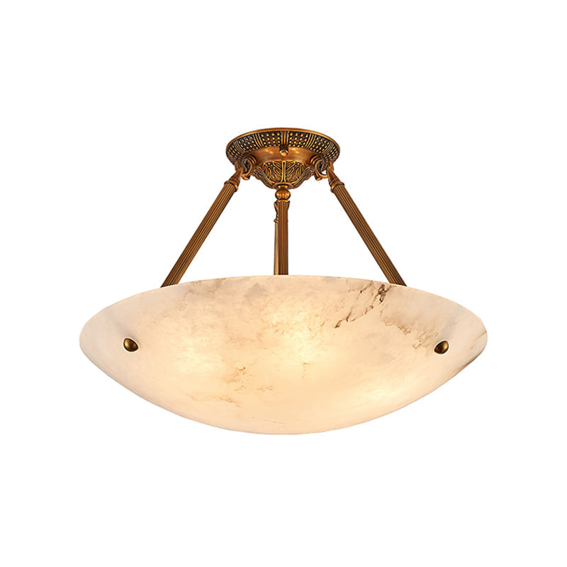 Alabaster Kom Plafondlamp – Antique Brass Montuur – 4, 5 of 6 Lichtpunten – Natuursteen Halfronde Kroonluchter voor Eetkamer Woonkamer Entree