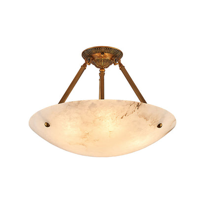 Alabaster Kom Plafondlamp – Antique Brass Montuur – 4, 5 of 6 Lichtpunten – Natuursteen Halfronde Kroonluchter voor Eetkamer Woonkamer Entree