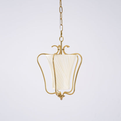 Vintage Hanglamp met Messing Afwerking en Plooistof Kap – Warm Lantaarnontwerp voor Keuken en Hal