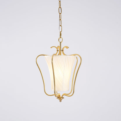 Vintage Hanglamp met Messing Afwerking en Plooistof Kap – Warm Lantaarnontwerp voor Keuken en Hal