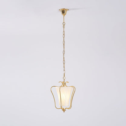 Vintage Hanglamp met Messing Afwerking en Plooistof Kap – Warm Lantaarnontwerp voor Keuken en Hal