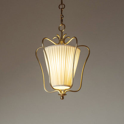 Vintage Hanglamp met Messing Afwerking en Plooistof Kap – Warm Lantaarnontwerp voor Keuken en Hal
