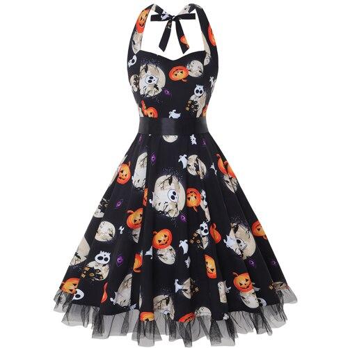 Halloween Midi Jurk met Cartoons en Spookachtige Print - StudioMarella